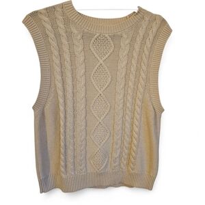 J Crew Factory Cable Fisherman Vest Cream 100% Cotton Fall 2024, Women's L